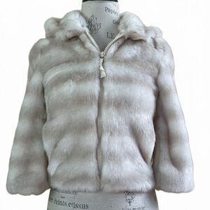 Juicy Couture Rare Cream Faux Fur Jacket With Leather Petite Excellent Condition